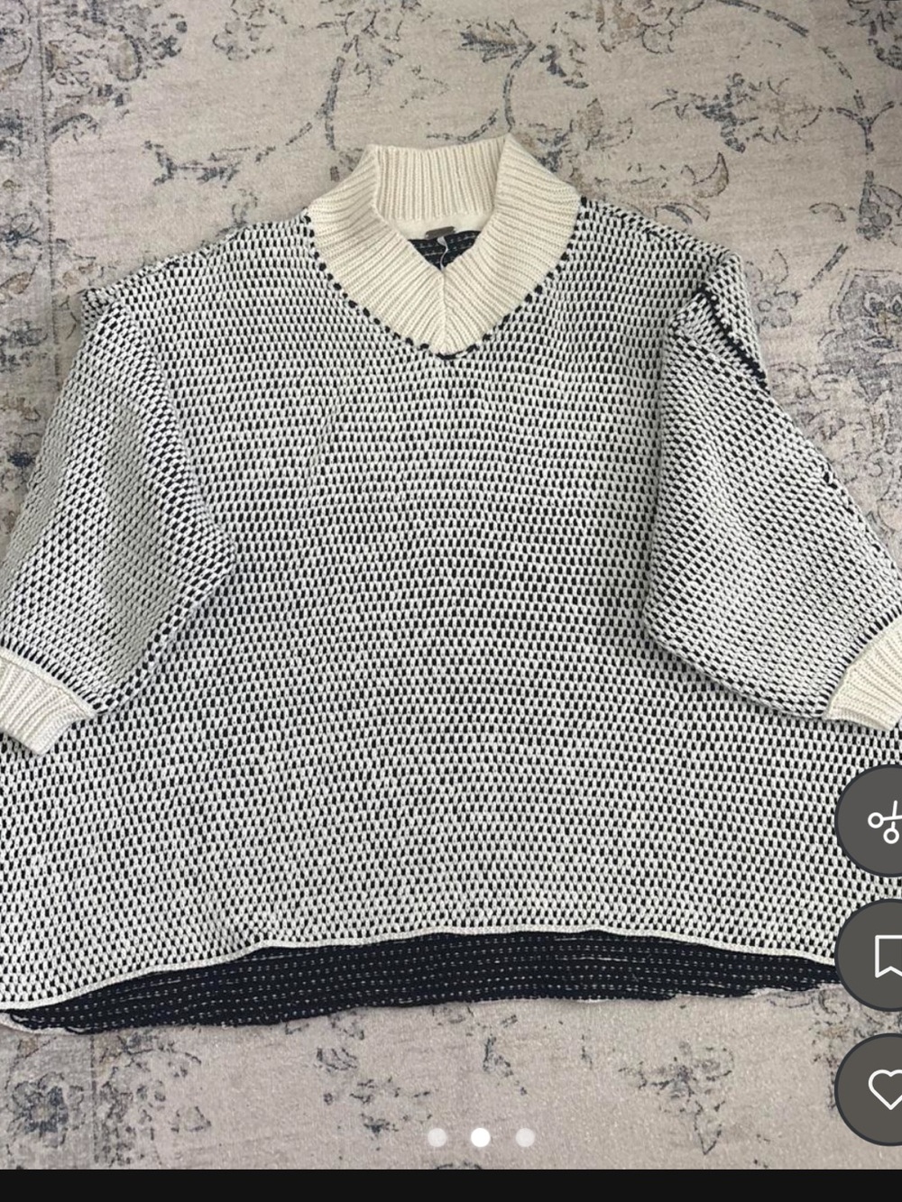 Oversized Open-Knit Sweater in Cream and Black - Picture 2 of 3